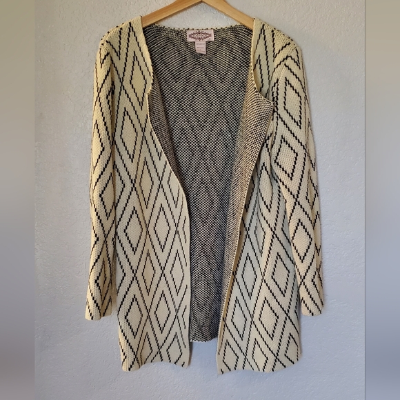 Anthropologie OSCAR By ESCIO Geometric Cream Open Front Knit Cardigan Sweater - Picture 1 of 5